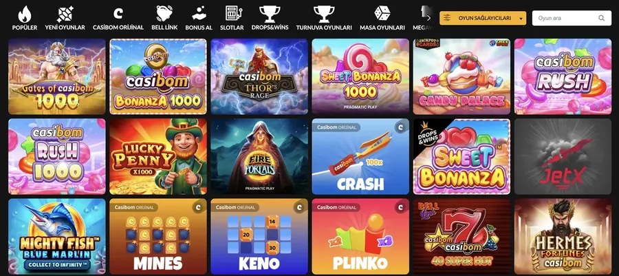 Casibom oyun lobisi: Casibom Bonanza 1000, Casibom Rush, Crash, Mines, Keno ve Plinko